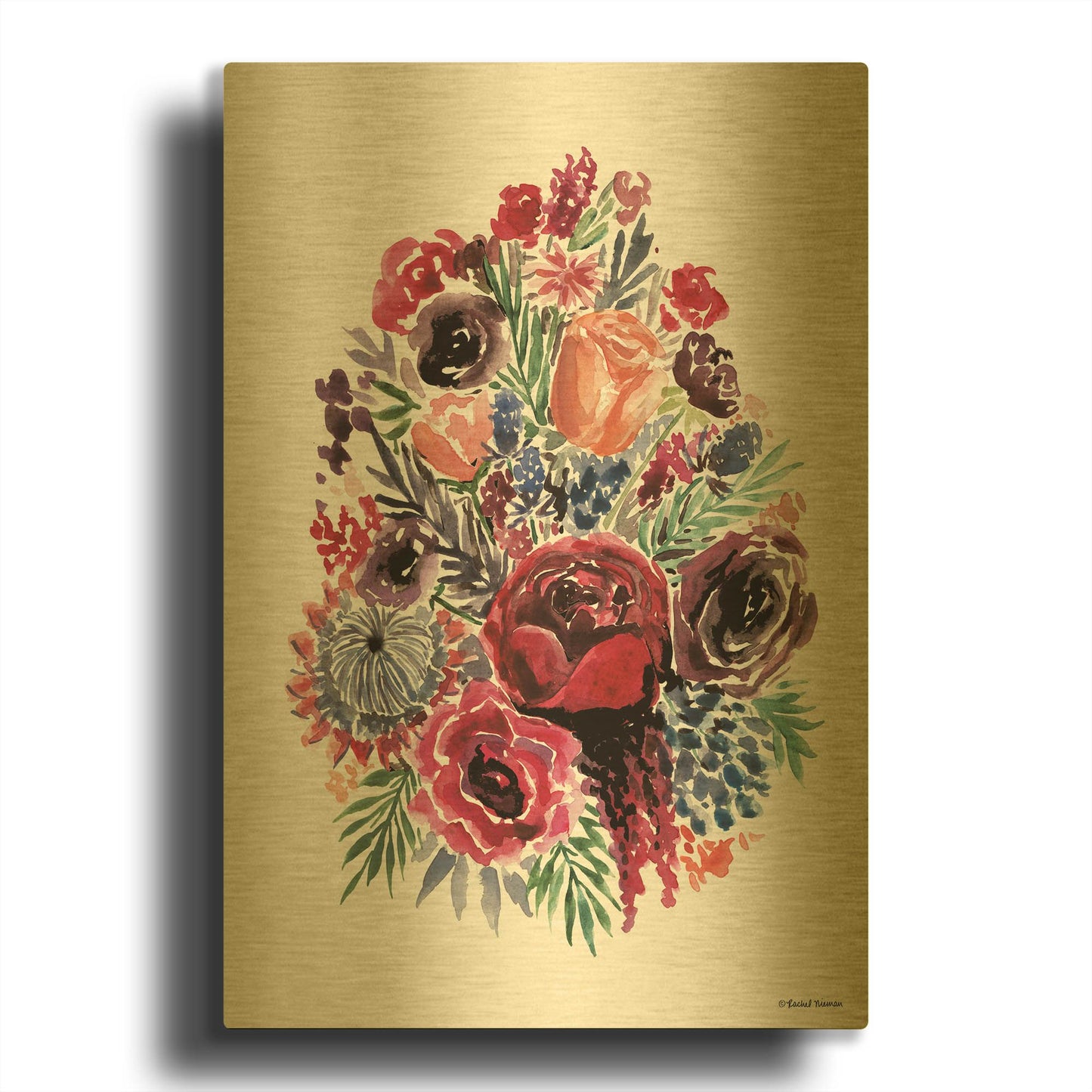 'Moody Florals' By Rachel Nieman Gold Metal Wall Art