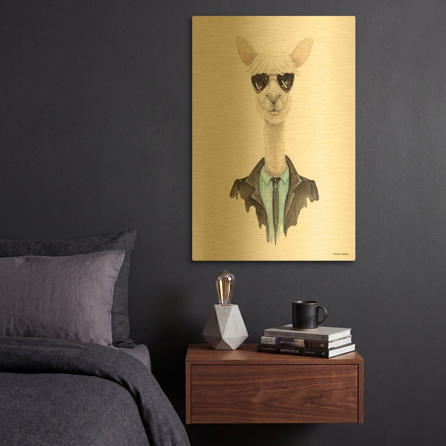'Alpaca in Aviators' By Rachel Nieman Gold Metal Wall Art