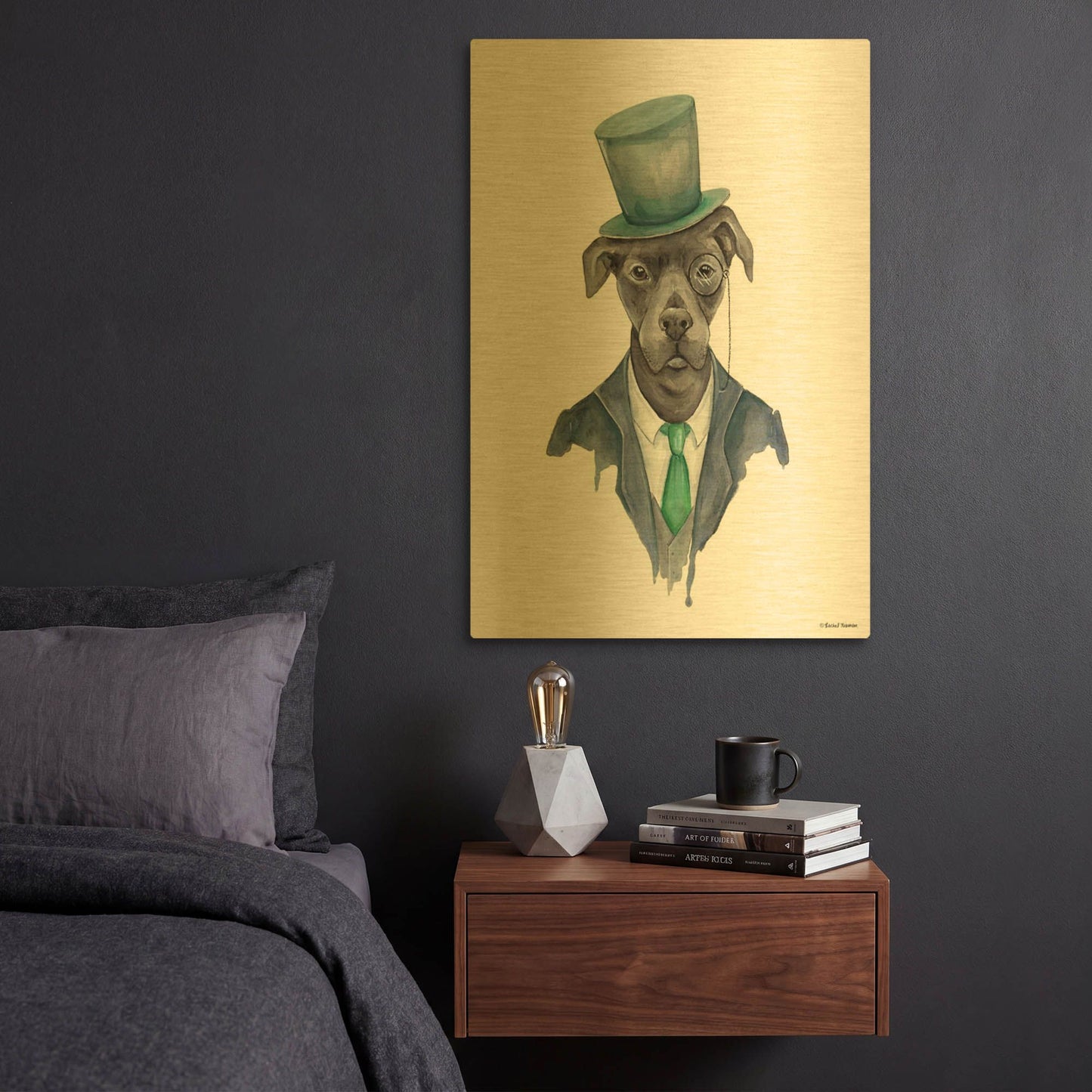 'Dapper Dog' By Rachel Nieman Gold Metal Wall Art