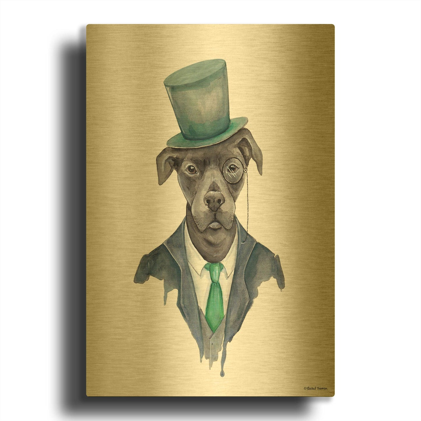 'Dapper Dog' By Rachel Nieman Gold Metal Wall Art