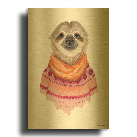 'Sloth in a Sweater' By Rachel Nieman Gold Metal Wall Art