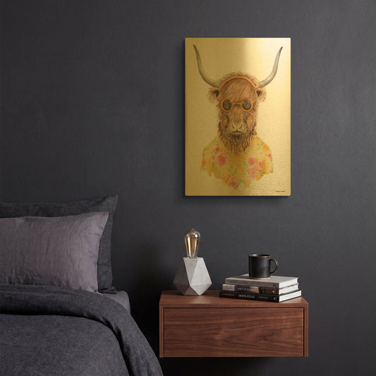 'Yak in Yellow' By Rachel Nieman Gold Metal Wall Art