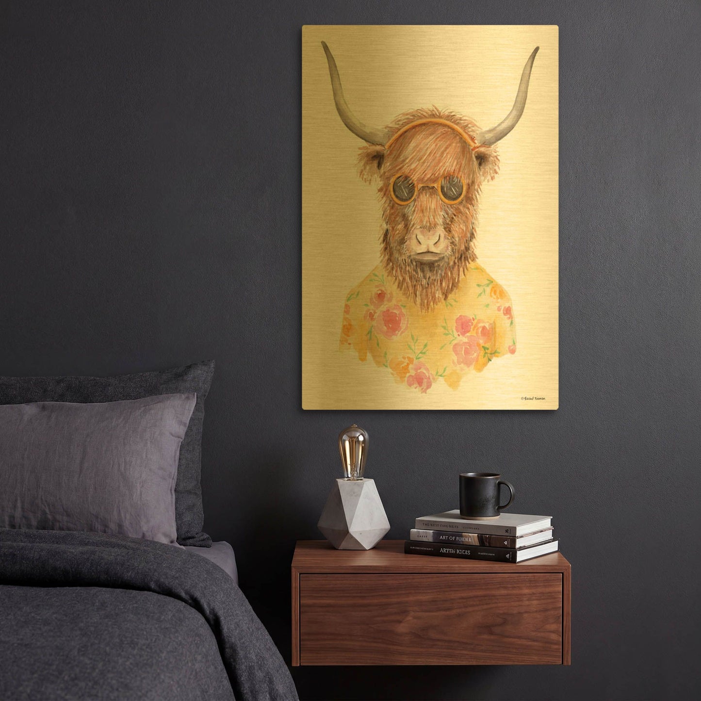 'Yak in Yellow' By Rachel Nieman Gold Metal Wall Art