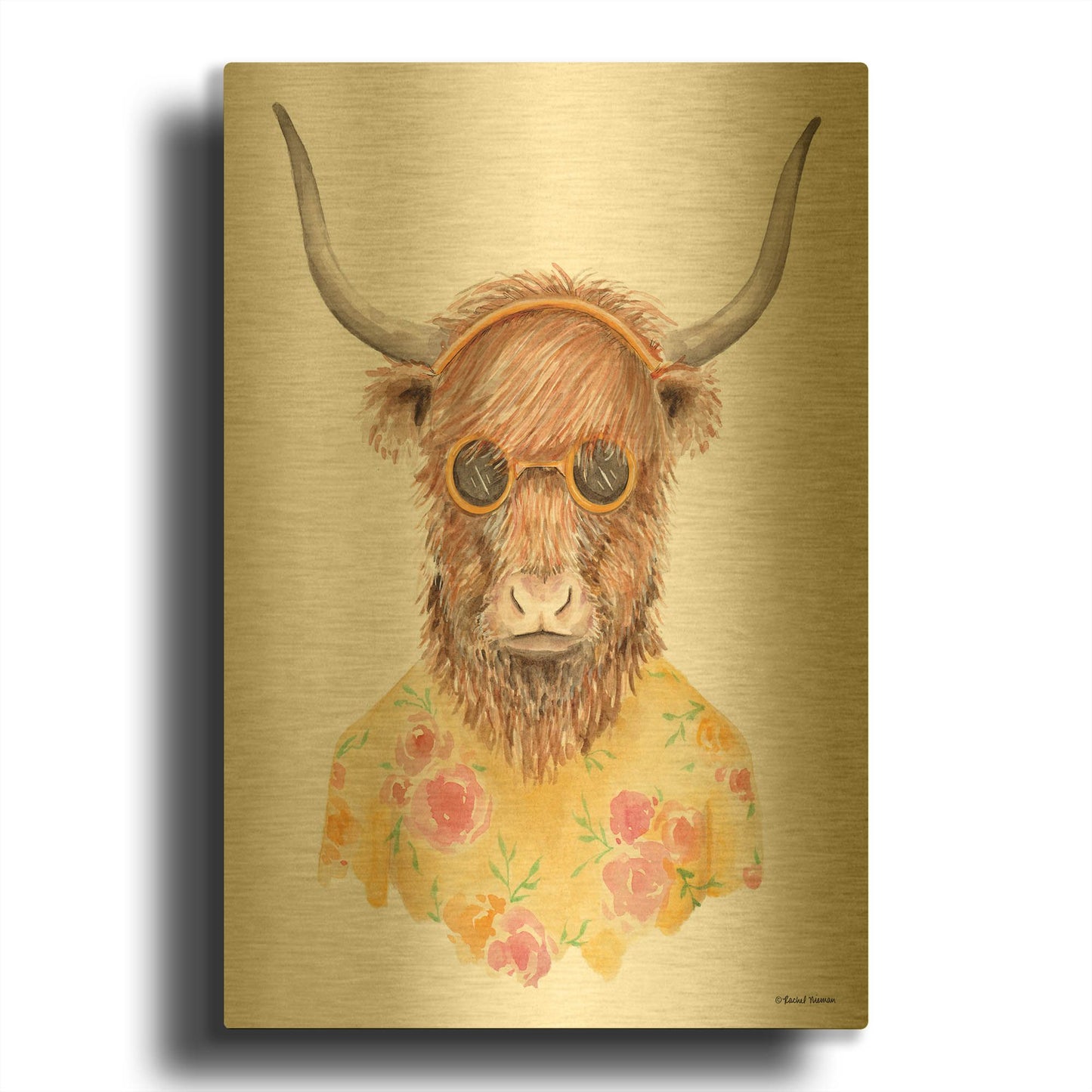 'Yak in Yellow' By Rachel Nieman Gold Metal Wall Art