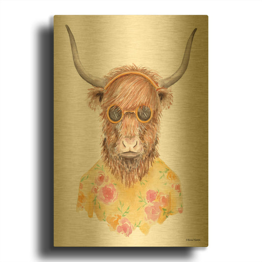 'Yak in Yellow' By Rachel Nieman Gold Metal Wall Art