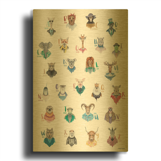 'Animal Alphabet Poster' By Rachel Nieman Gold Metal Wall Art