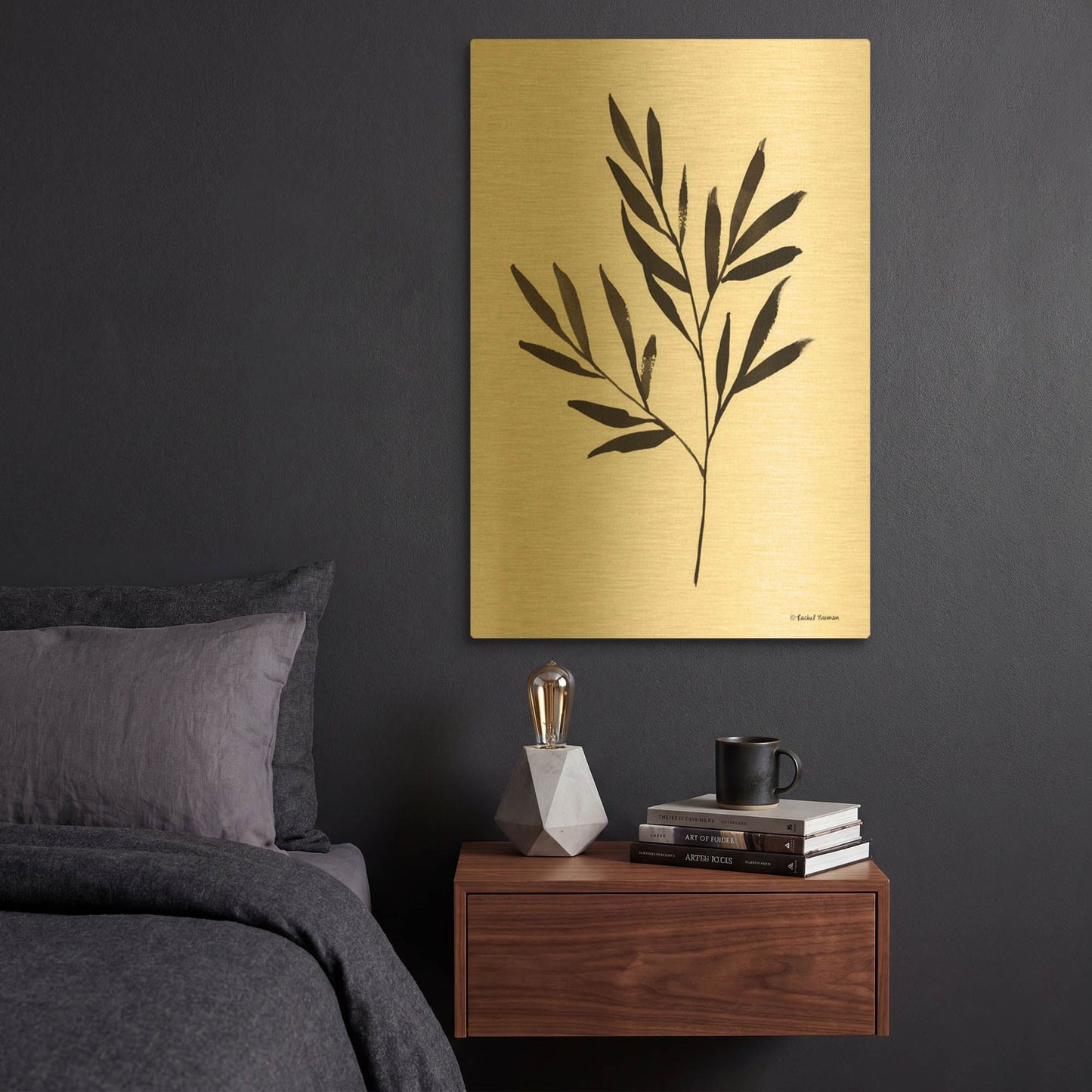 'Reductive Leaf Stem Black' By Rachel Nieman Gold Metal Wall Art