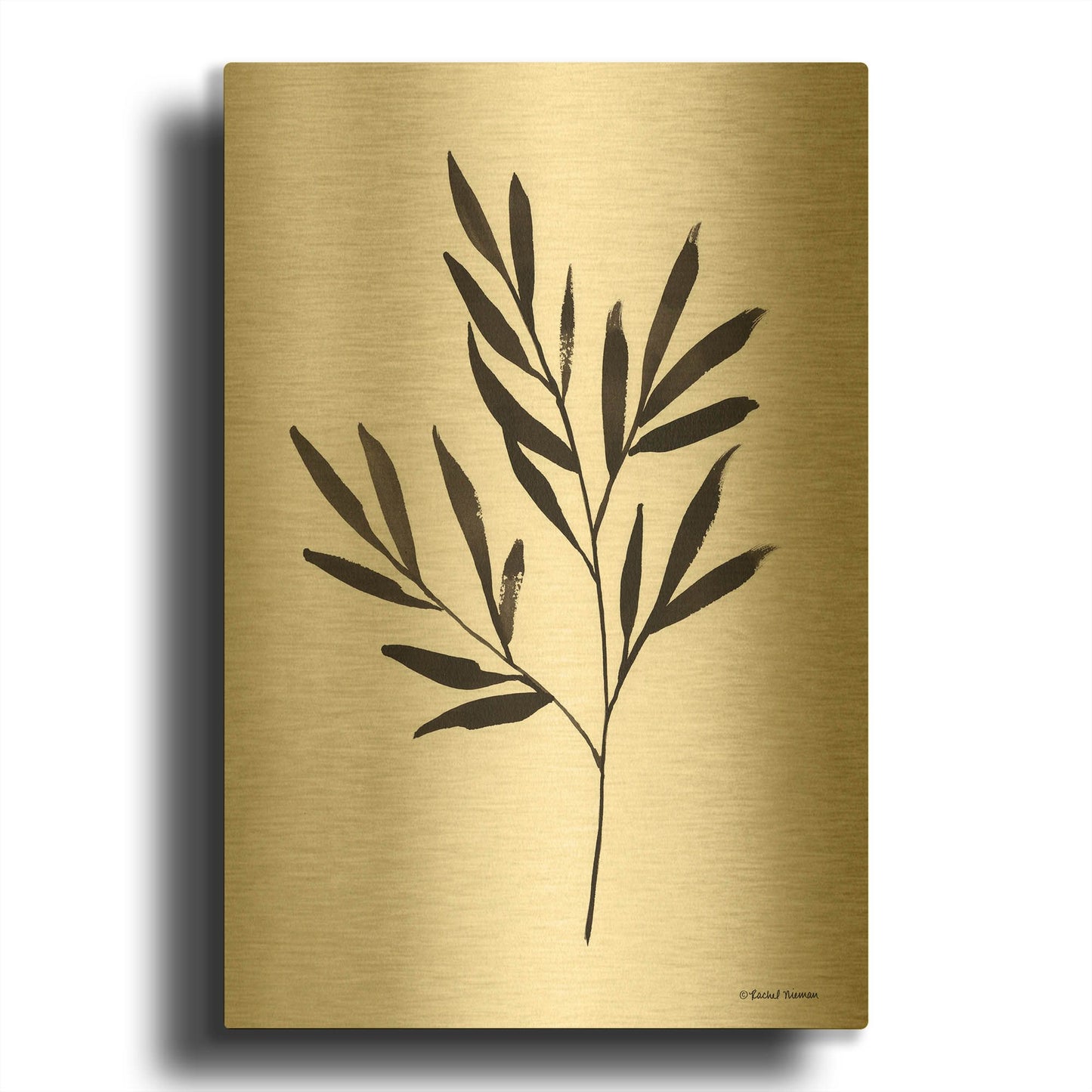 'Reductive Leaf Stem Black' By Rachel Nieman Gold Metal Wall Art