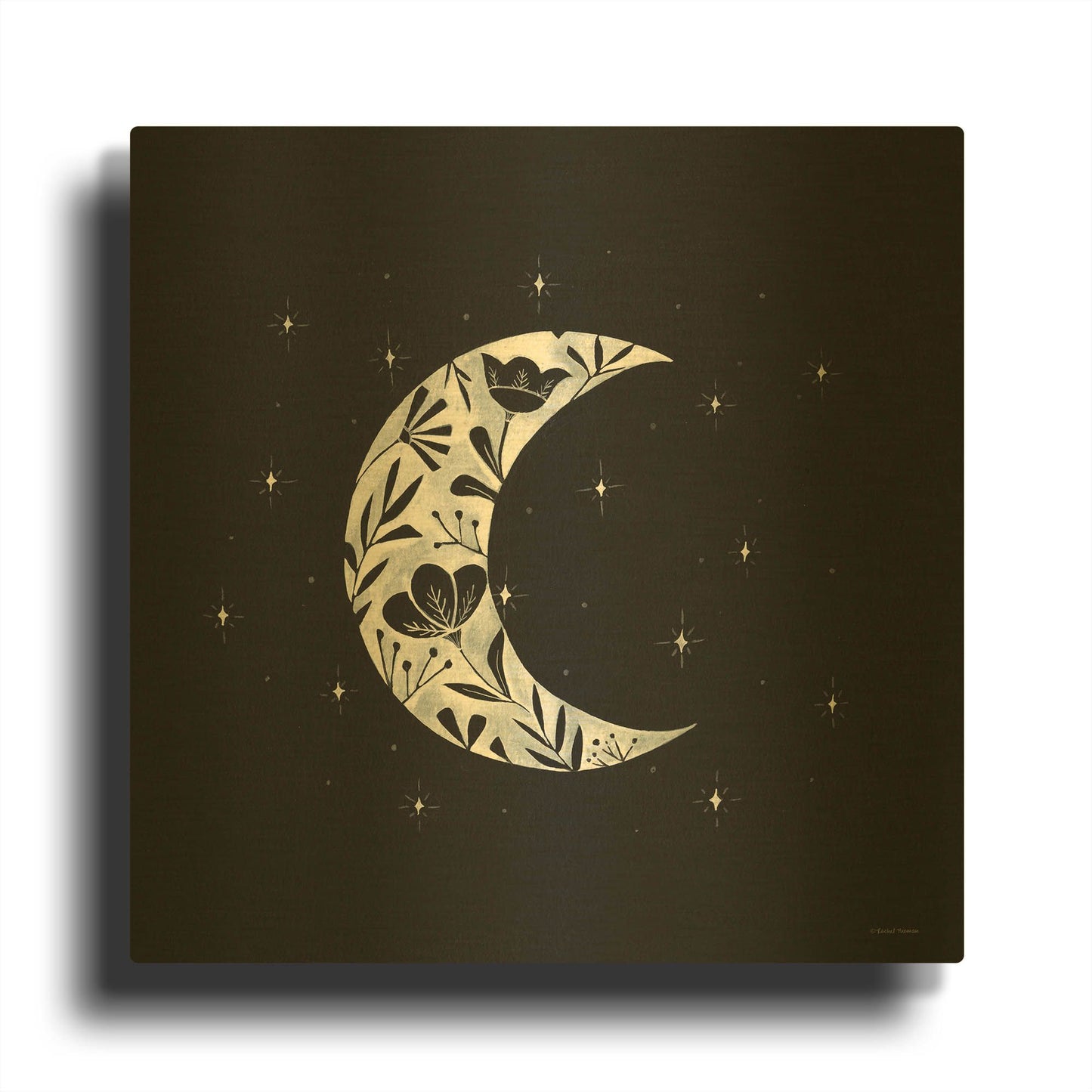 'Moon Floral Silhouette' By Rachel Nieman Gold Metal Wall Art