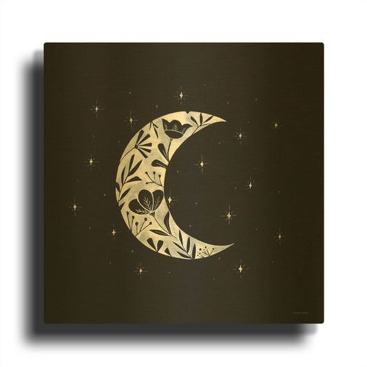 'Moon Floral Silhouette' By Rachel Nieman Gold Metal Wall Art