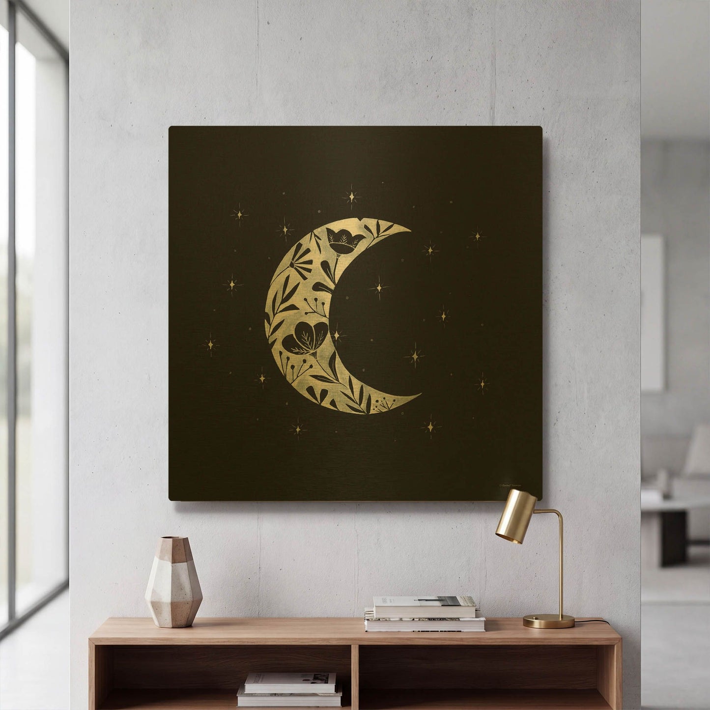 'Moon Floral Silhouette' By Rachel Nieman Gold Metal Wall Art