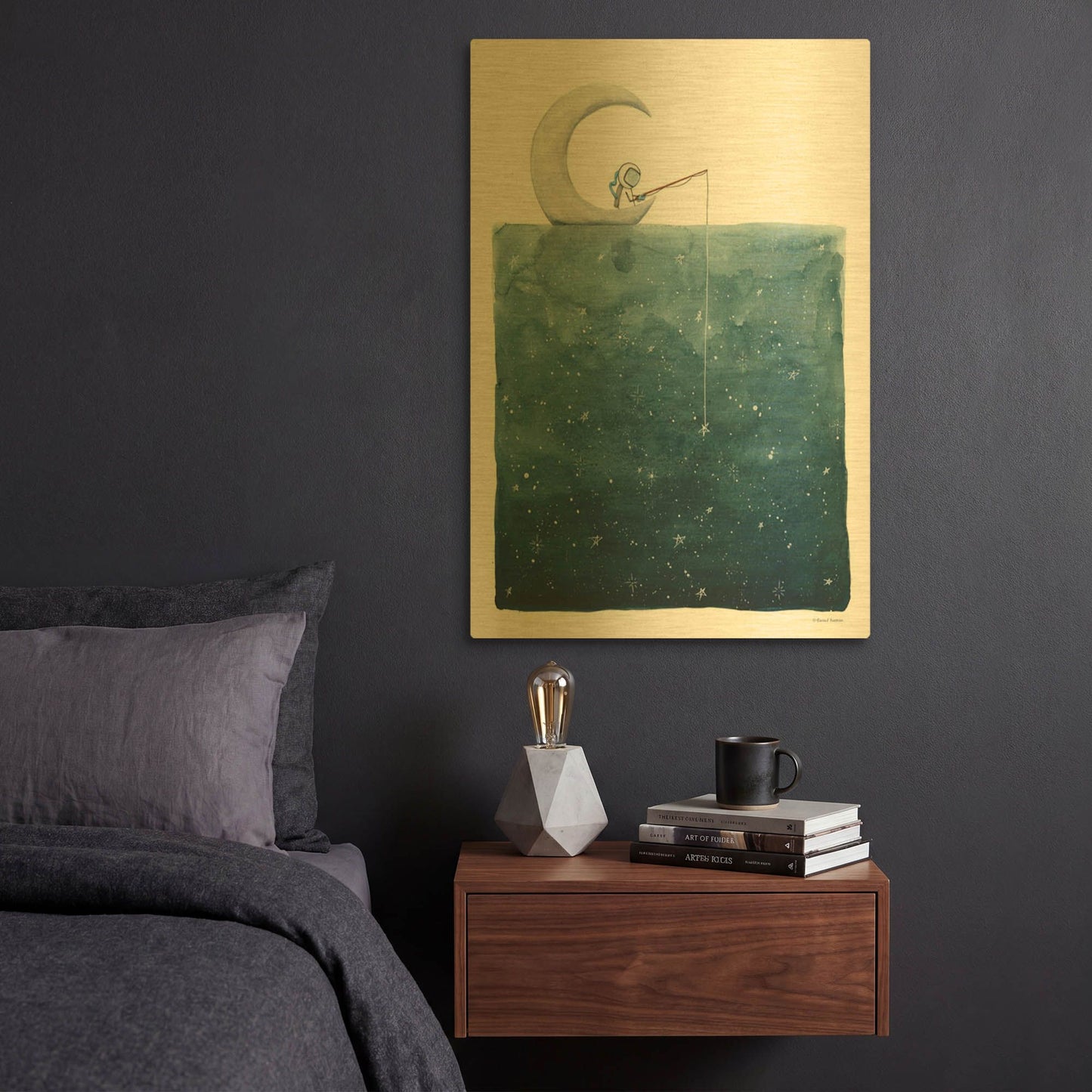'Fishing For Stars' By Rachel Nieman Gold Metal Wall Art