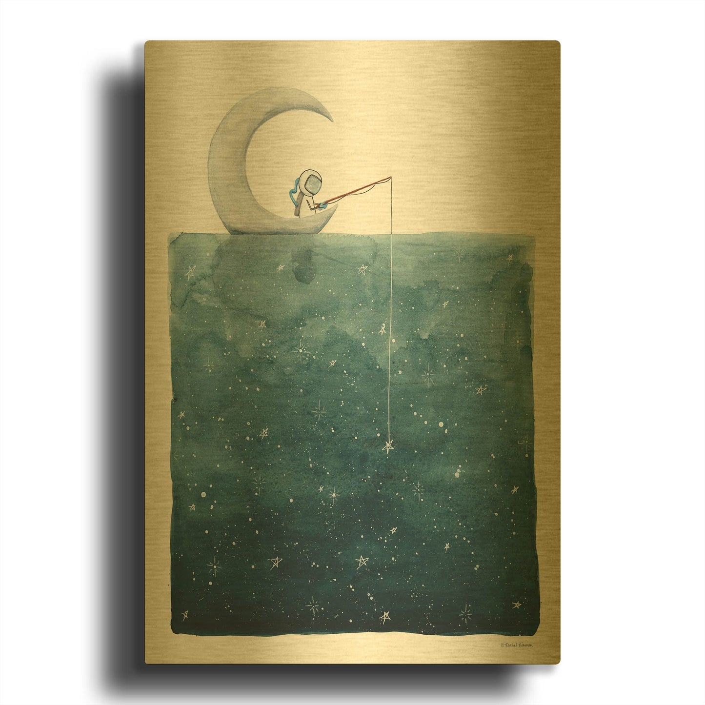 'Fishing For Stars' By Rachel Nieman Gold Metal Wall Art