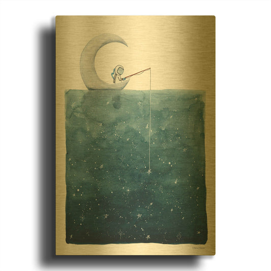 'Fishing For Stars' By Rachel Nieman Gold Metal Wall Art