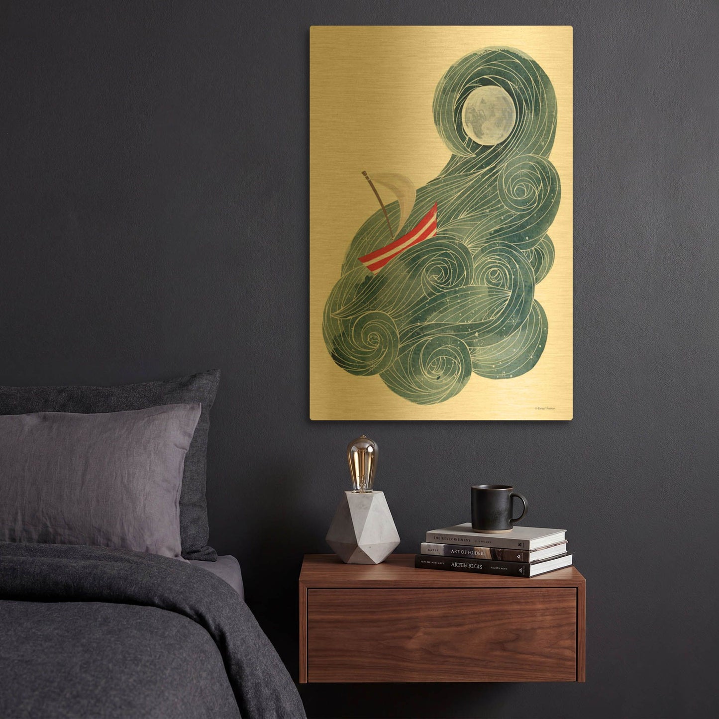 'Sailing in Space' By Rachel Nieman Gold Metal Wall Art