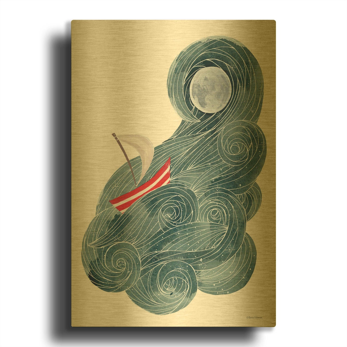 'Sailing in Space' By Rachel Nieman Gold Metal Wall Art