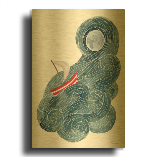 'Sailing in Space' By Rachel Nieman Gold Metal Wall Art
