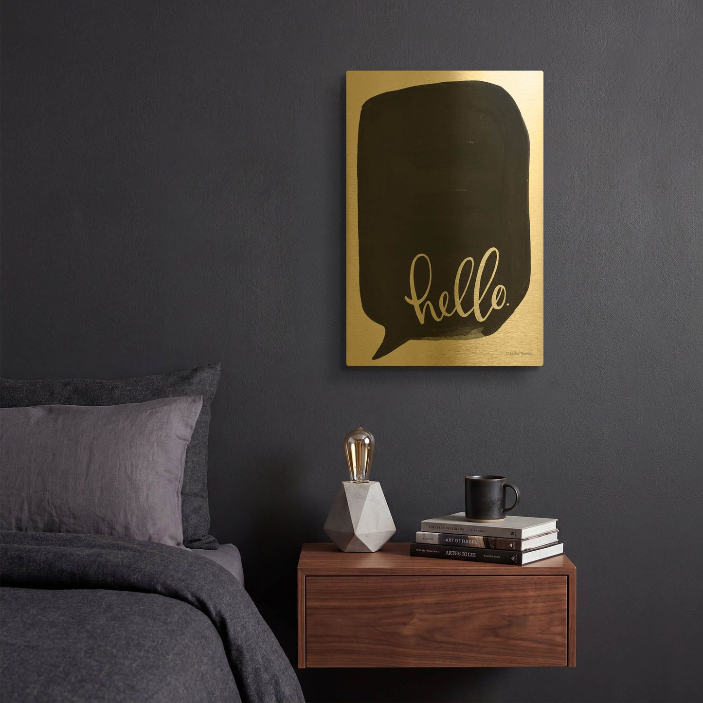 'Hello' By Rachel Nieman Gold Metal Wall Art