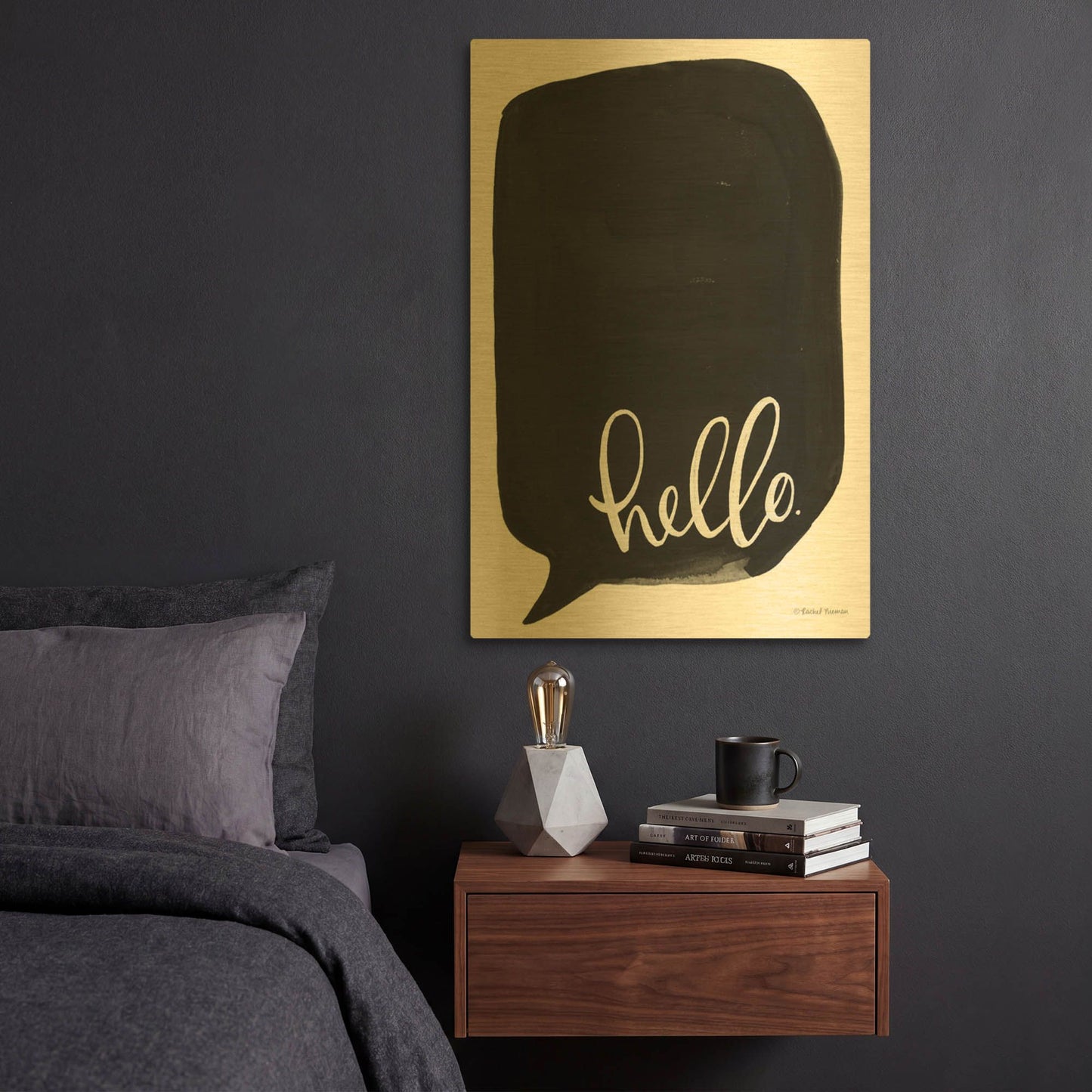 'Hello' By Rachel Nieman Gold Metal Wall Art