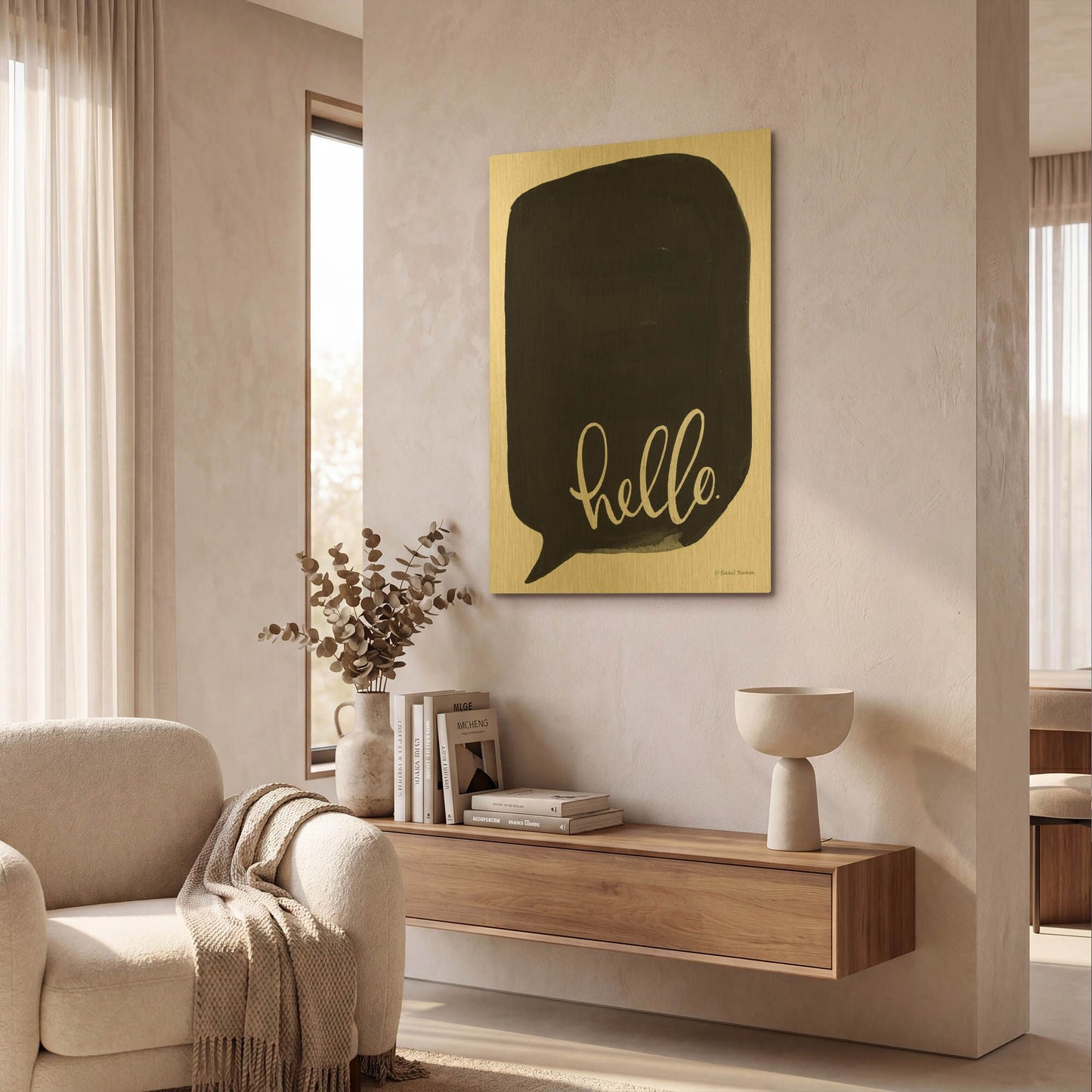 'Hello' By Rachel Nieman Gold Metal Wall Art