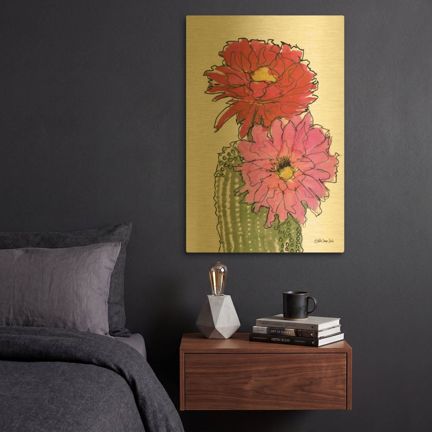 'Cactus Flower 1' By Stellar Design Studio Gold Metal Wall Art