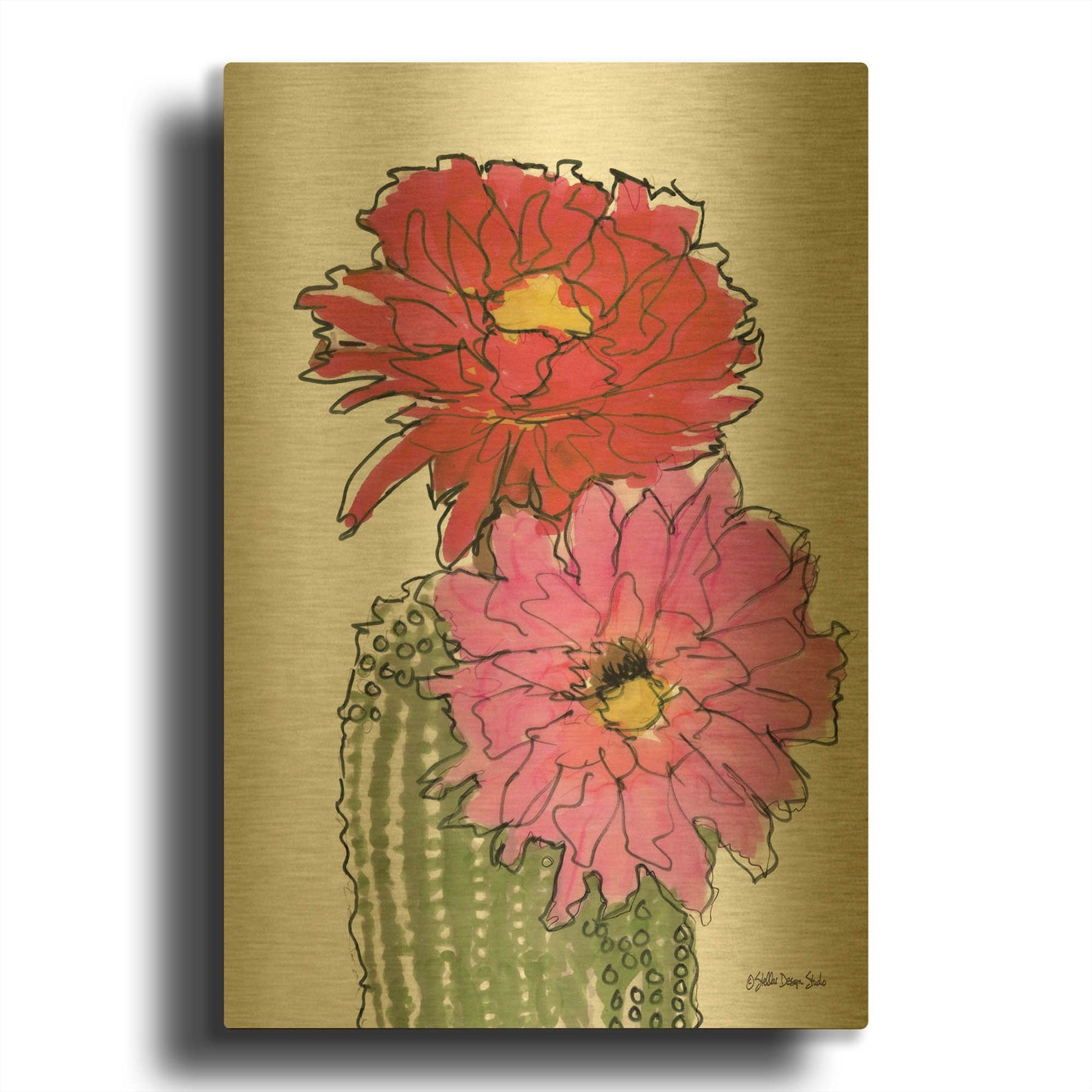 'Cactus Flower 1' By Stellar Design Studio Gold Metal Wall Art