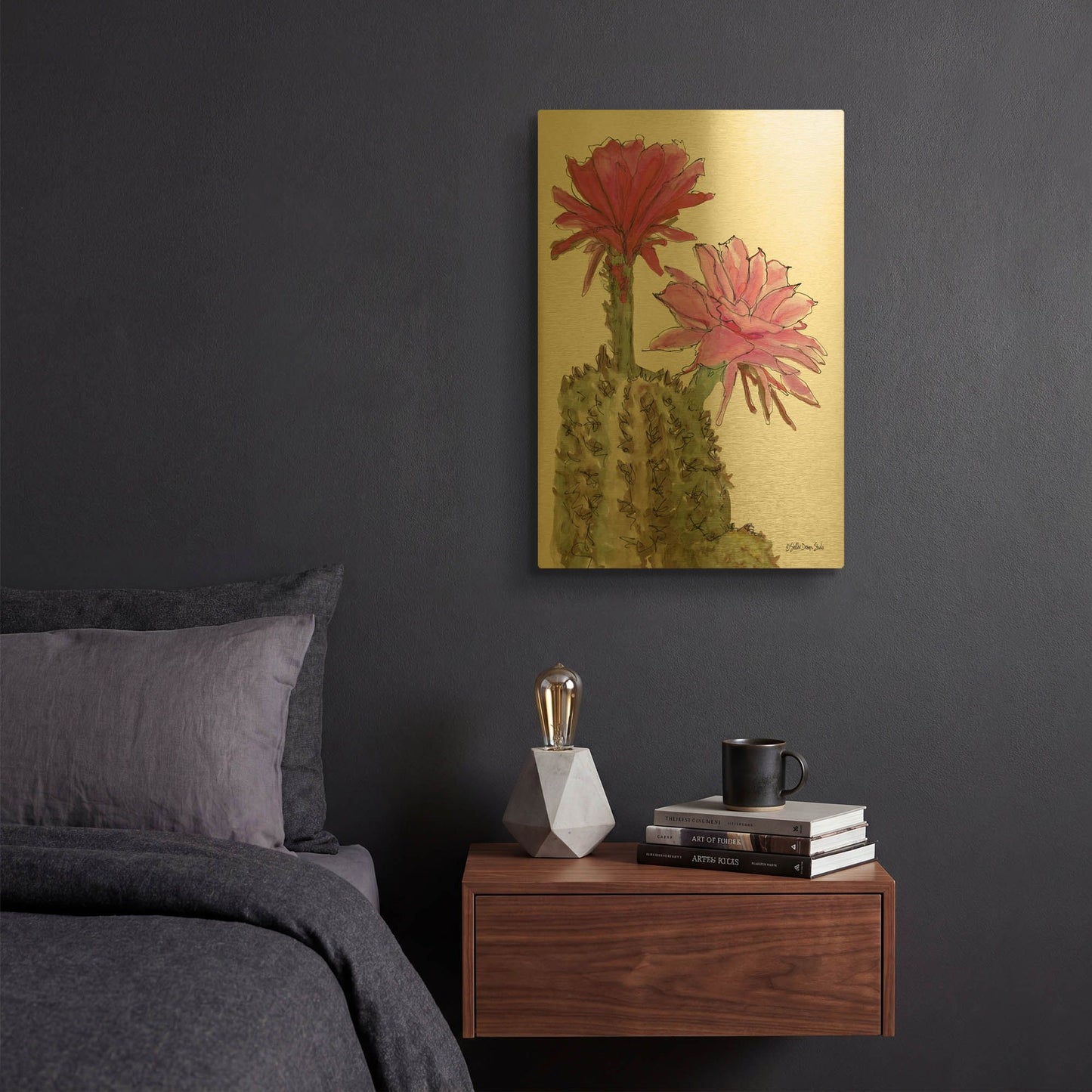 'Cactus Flower 2' By Stellar Design Studio Gold Metal Wall Art