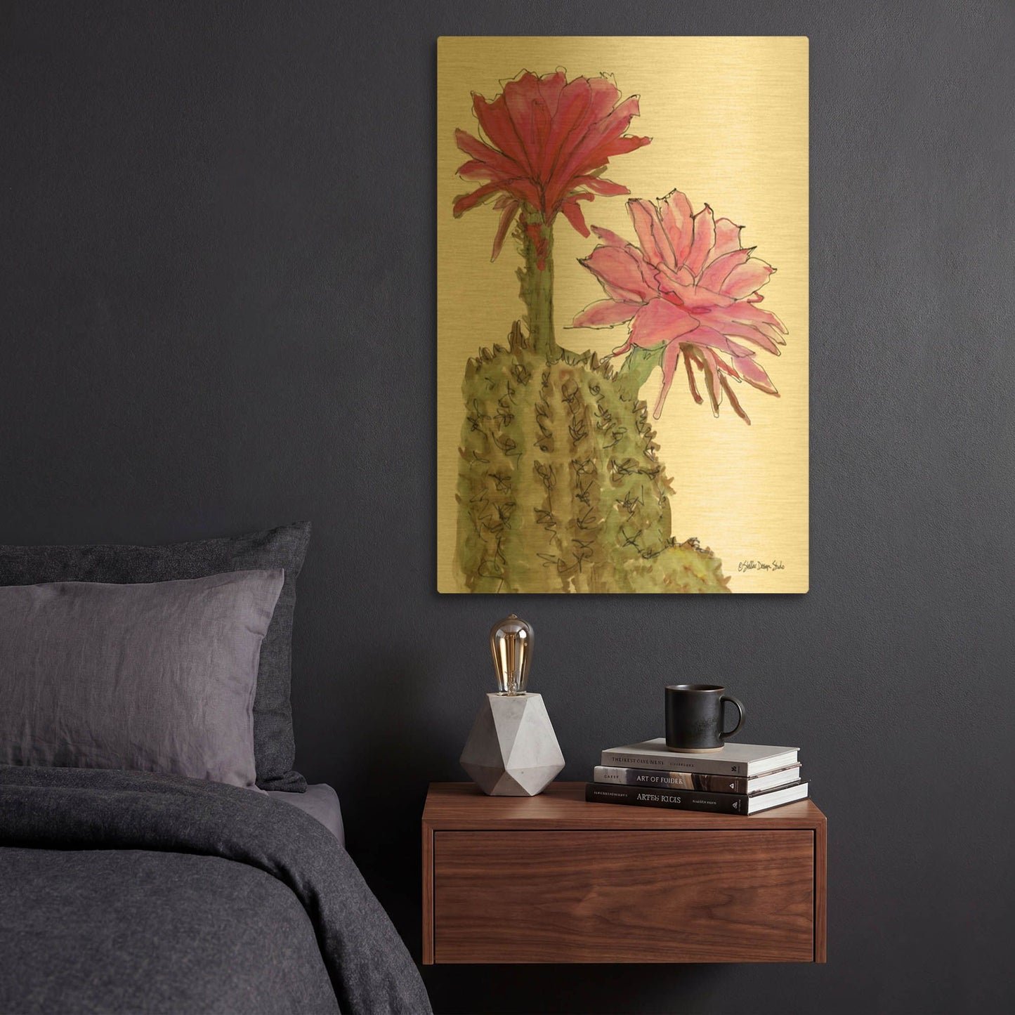 'Cactus Flower 2' By Stellar Design Studio Gold Metal Wall Art