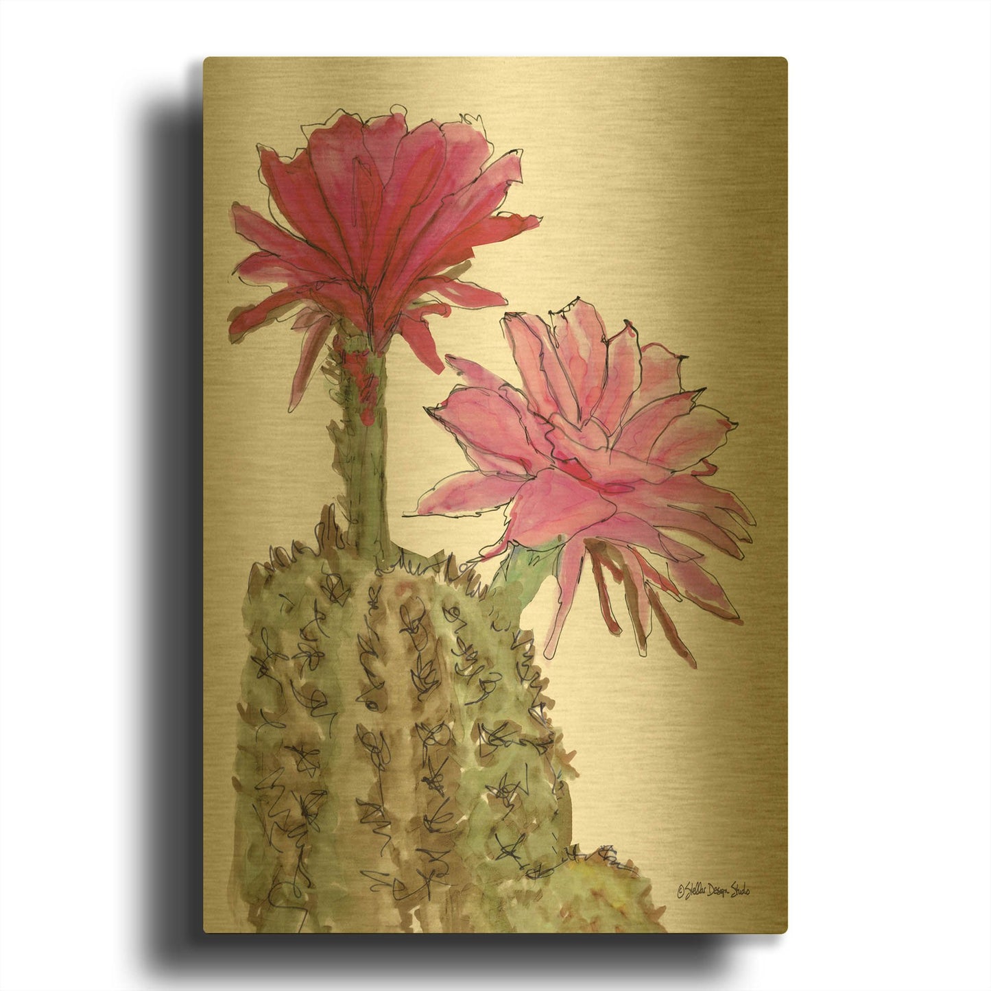 'Cactus Flower 2' By Stellar Design Studio Gold Metal Wall Art