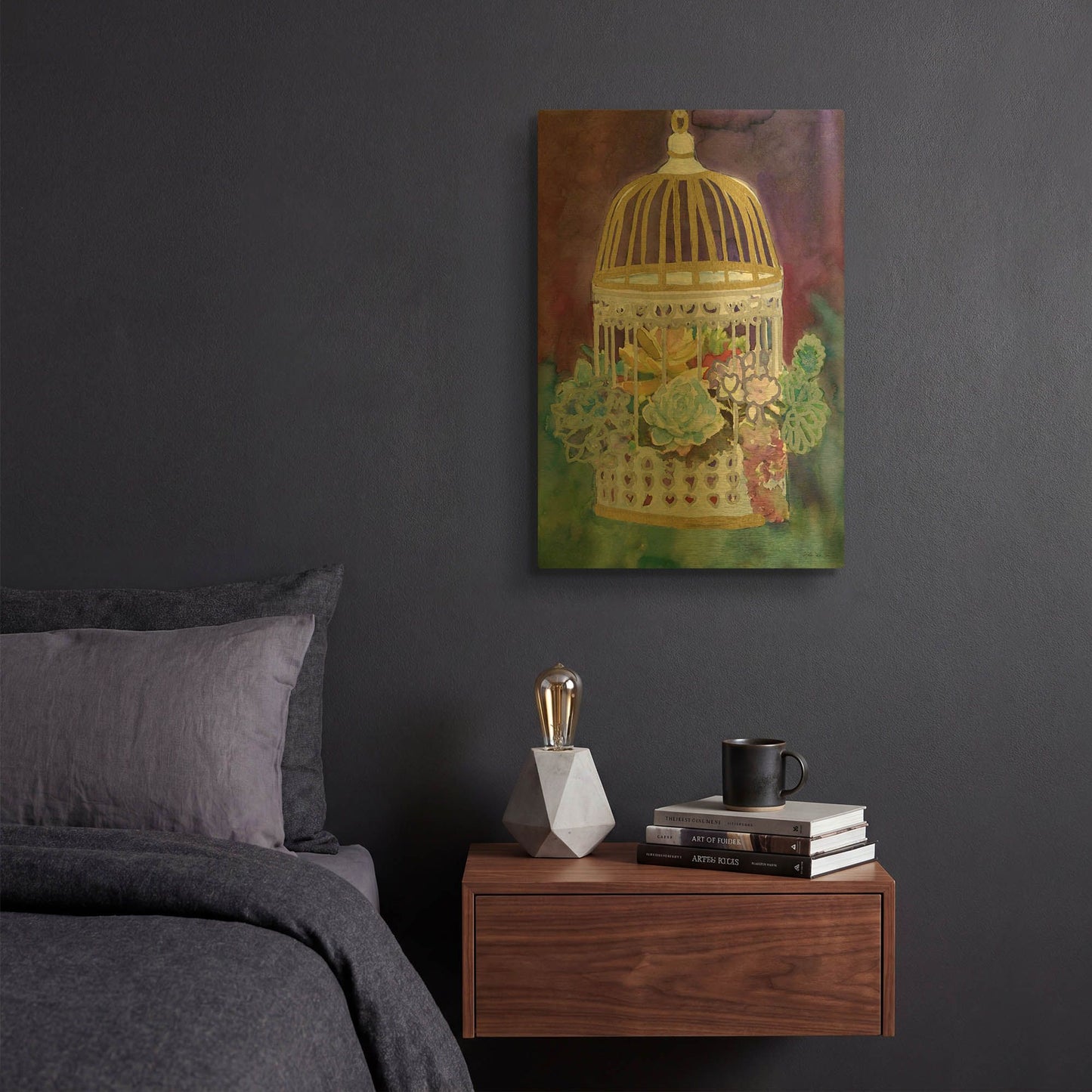 'Succulent Bird House' By Stellar Design Studio Gold Metal Wall Art