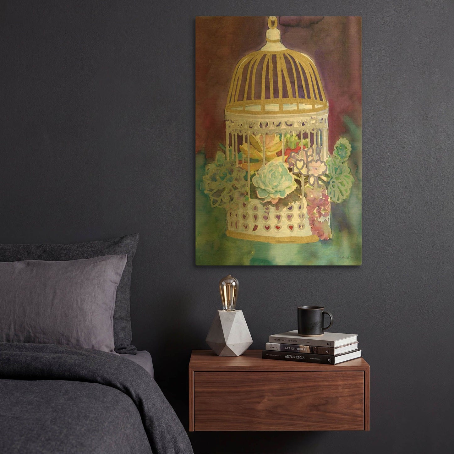 'Succulent Bird House' By Stellar Design Studio Gold Metal Wall Art