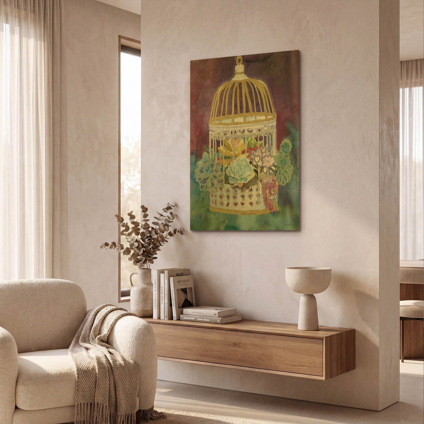 'Succulent Bird House' By Stellar Design Studio Gold Metal Wall Art