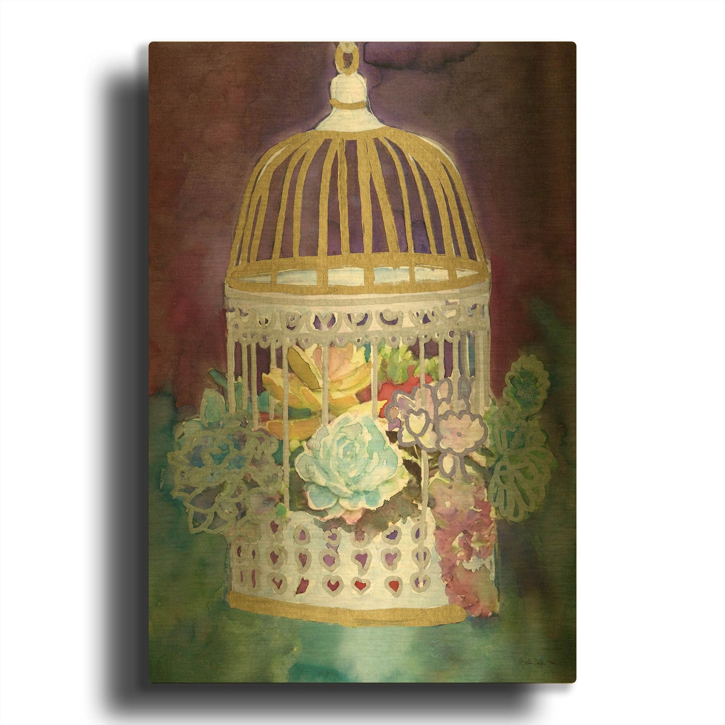 'Succulent Bird House' By Stellar Design Studio Gold Metal Wall Art