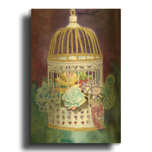 'Succulent Bird House' By Stellar Design Studio Gold Metal Wall Art