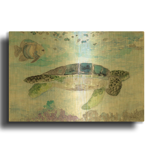 'Swimming Sea Turtle' By Stellar Design Studio Gold Metal Wall Art