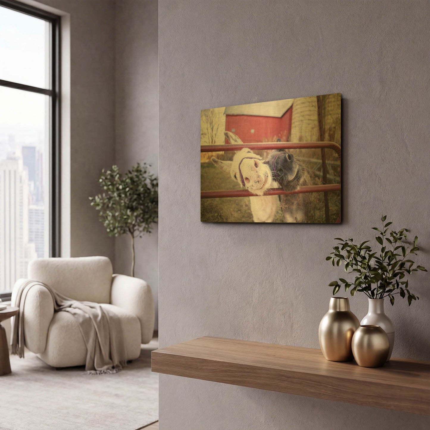 'Hey Donkeys II' By Donnie Quillen Gold Metal Wall Art