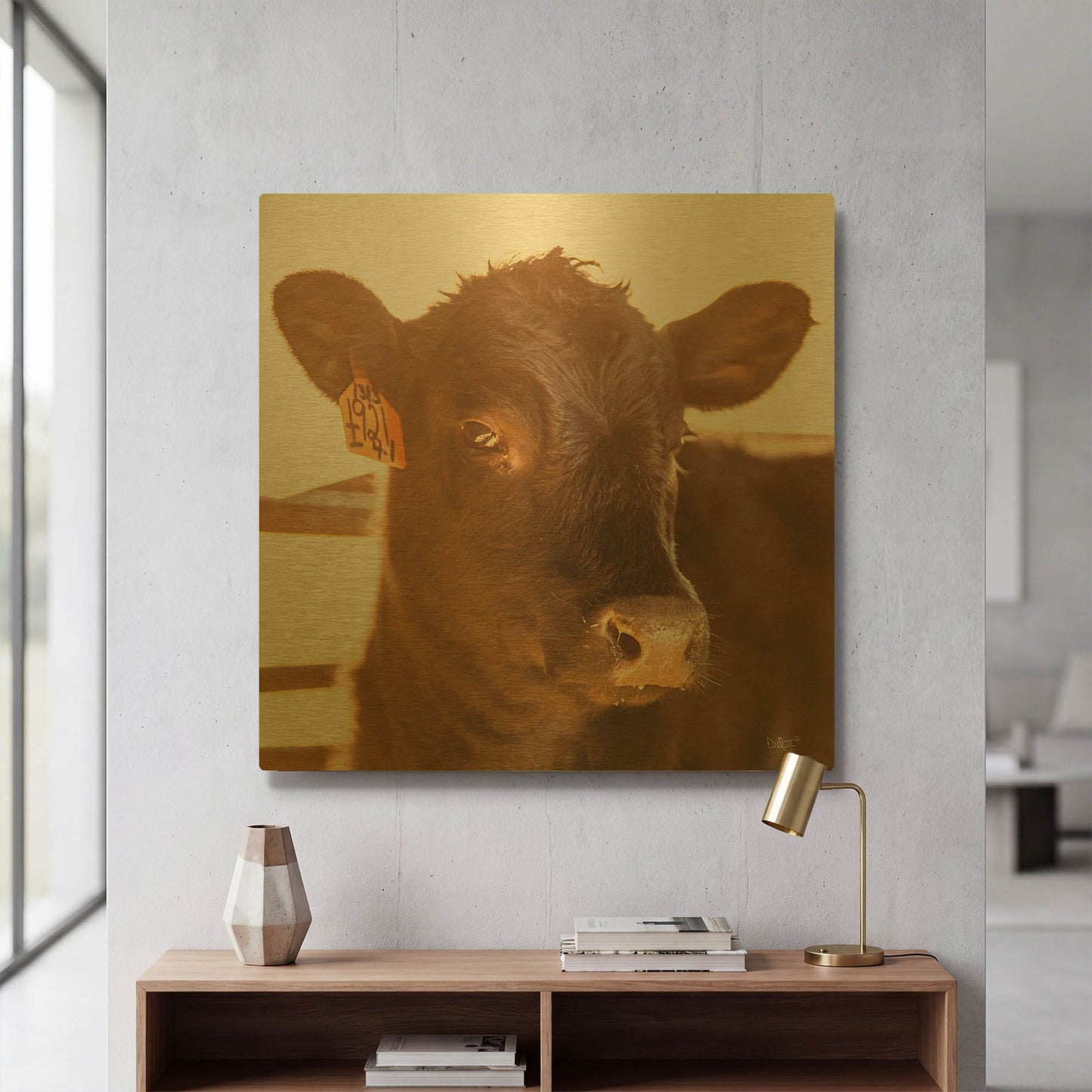 'Baby Cow I' By Donnie Quillen Gold Metal Wall Art