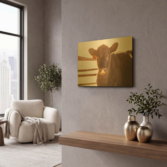 'Baby Cow II' By Donnie Quillen Gold Metal Wall Art