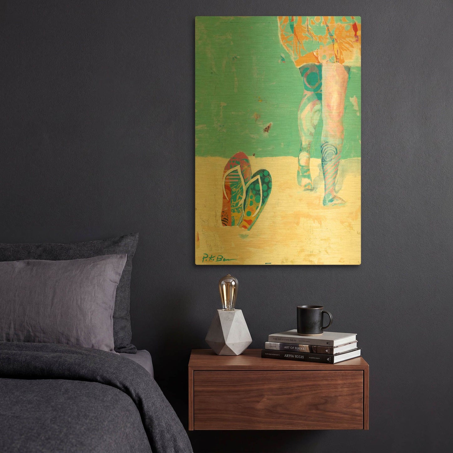 'Flip Flops on the Beach' By Pamela Beer Gold Metal Wall Art
