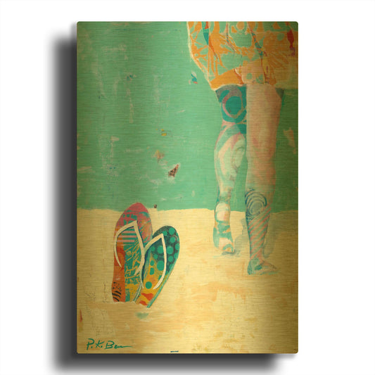 'Flip Flops on the Beach' By Pamela Beer Gold Metal Wall Art