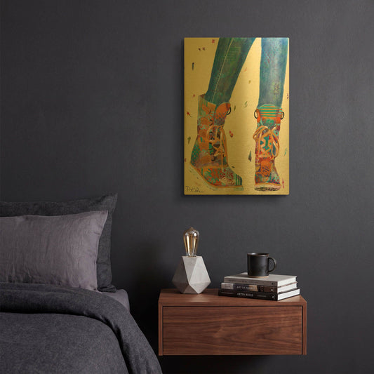 'Hiking Boots' By Pamela Beer Gold Metal Wall Art