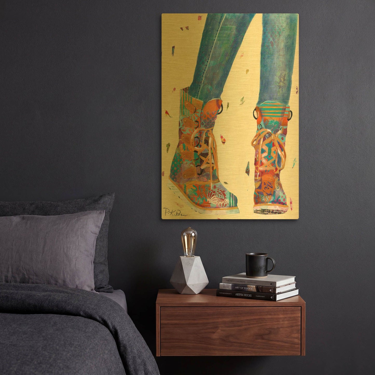'Hiking Boots' By Pamela Beer Gold Metal Wall Art