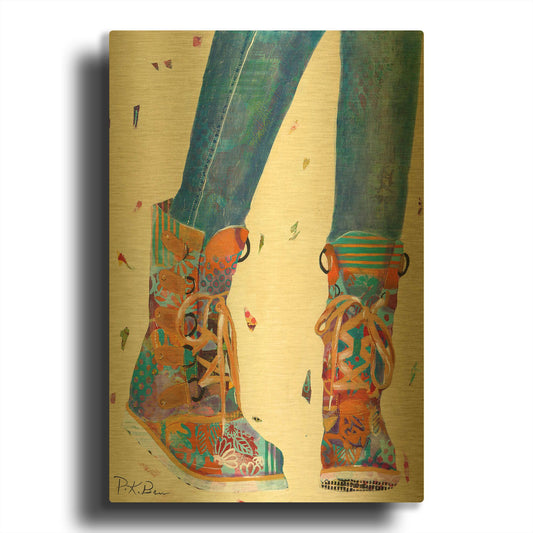 'Hiking Boots' By Pamela Beer Gold Metal Wall Art