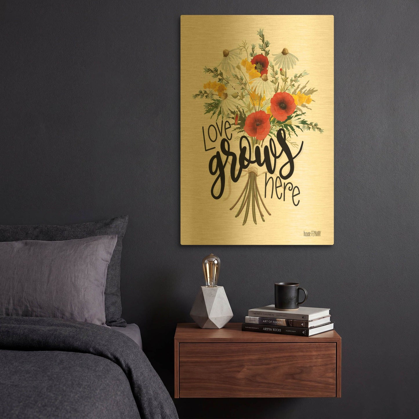 'Love Grows Here' By House Fenway Gold Metal Wall Art