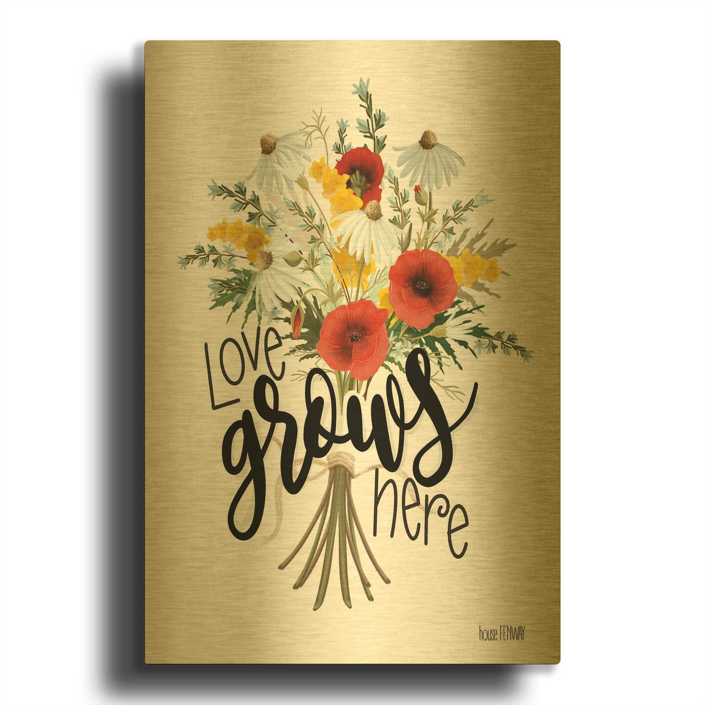 'Love Grows Here' By House Fenway Gold Metal Wall Art