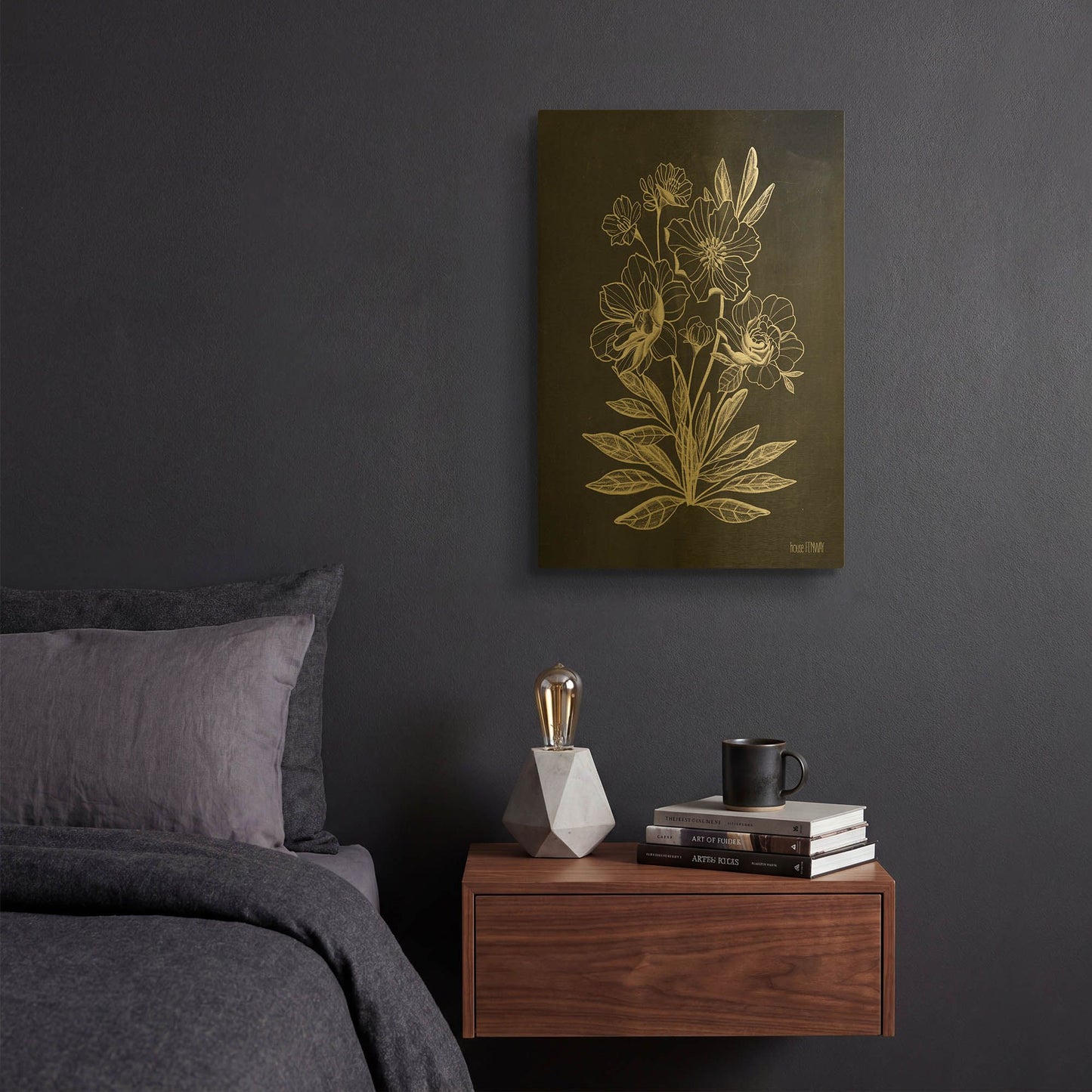 'Vintage Chalkboard Flowers' By House Fenway Gold Metal Wall Art