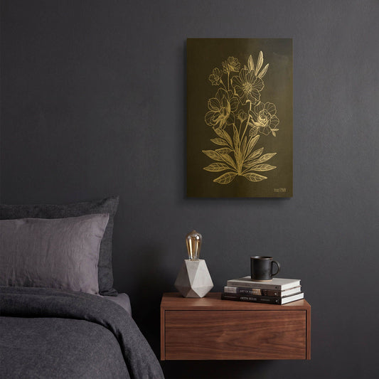 'Vintage Chalkboard Flowers' By House Fenway Gold Metal Wall Art