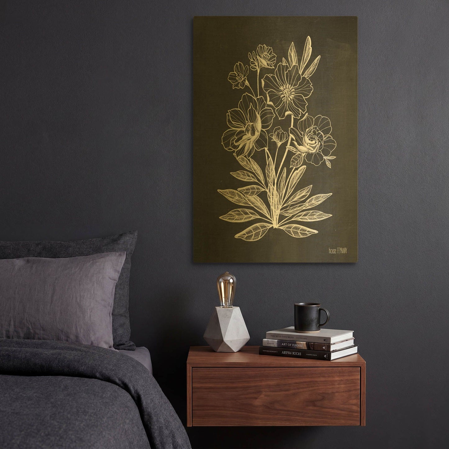 'Vintage Chalkboard Flowers' By House Fenway Gold Metal Wall Art