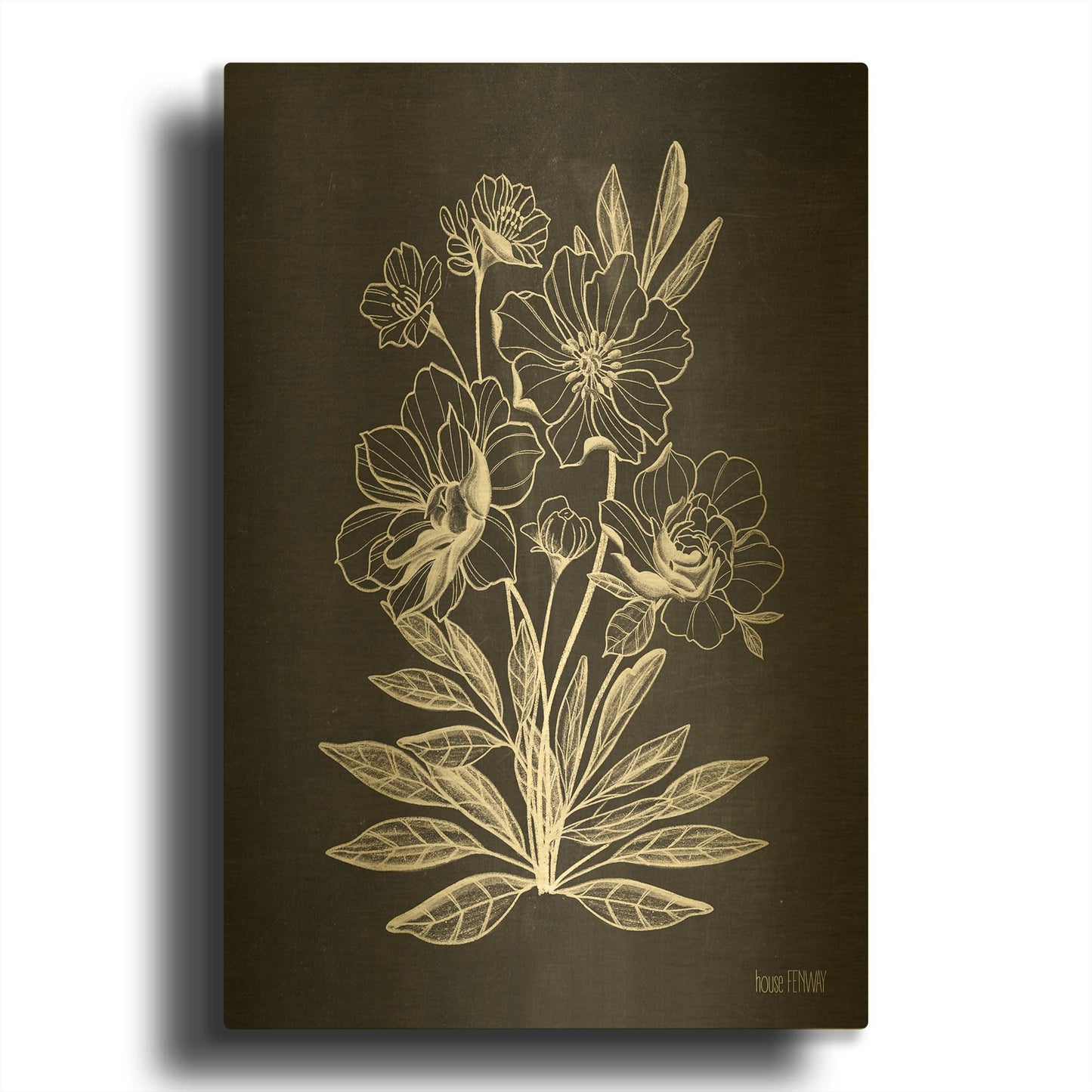 'Vintage Chalkboard Flowers' By House Fenway Gold Metal Wall Art