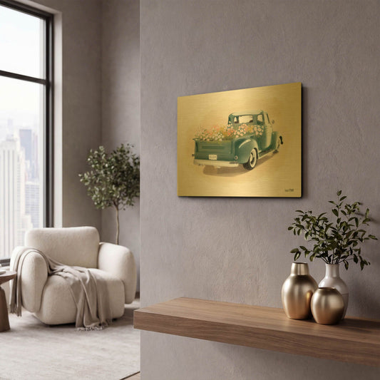 'Flower Truck' By House Fenway Gold Metal Wall Art